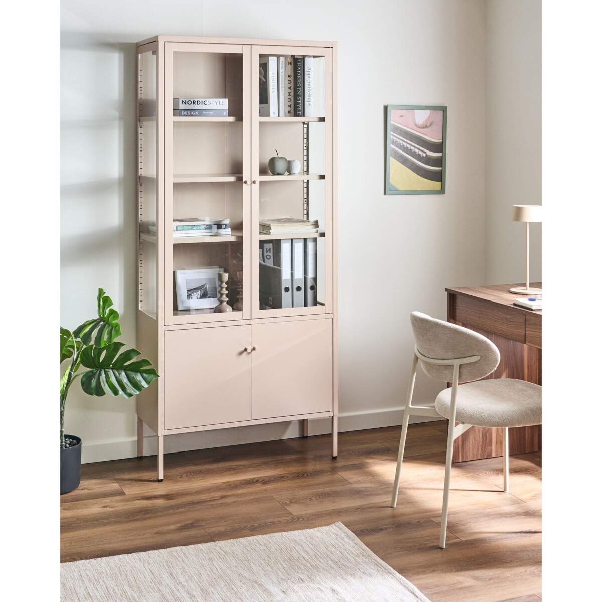 Witryna ze szklaną gablotą OXTED Metal 80 cm Beżowy