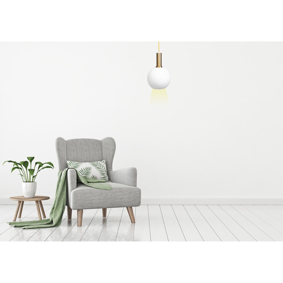 Lampa Sufitowa Wisząca Biała Kula Mleczna Gold