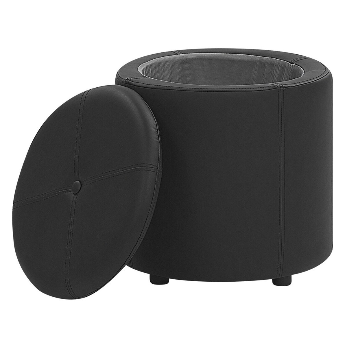 Puf ze schowkiem ⌀ 38 cm ekoskóra czarny MARYLAND