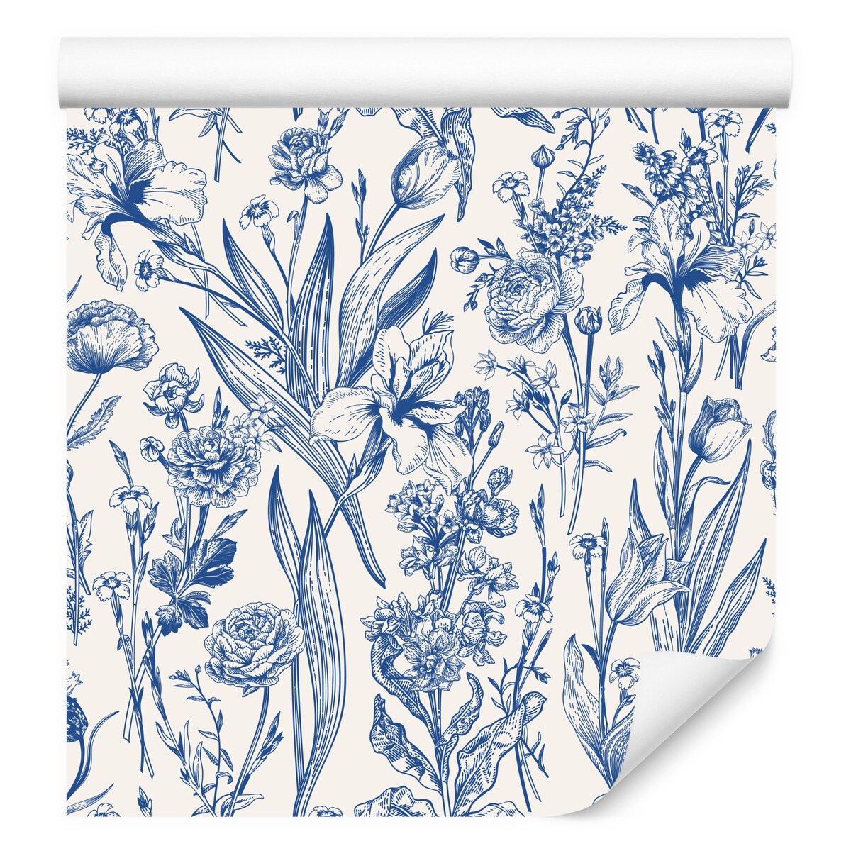 Tapeta Niebieskie KWIATY i Liście Natura