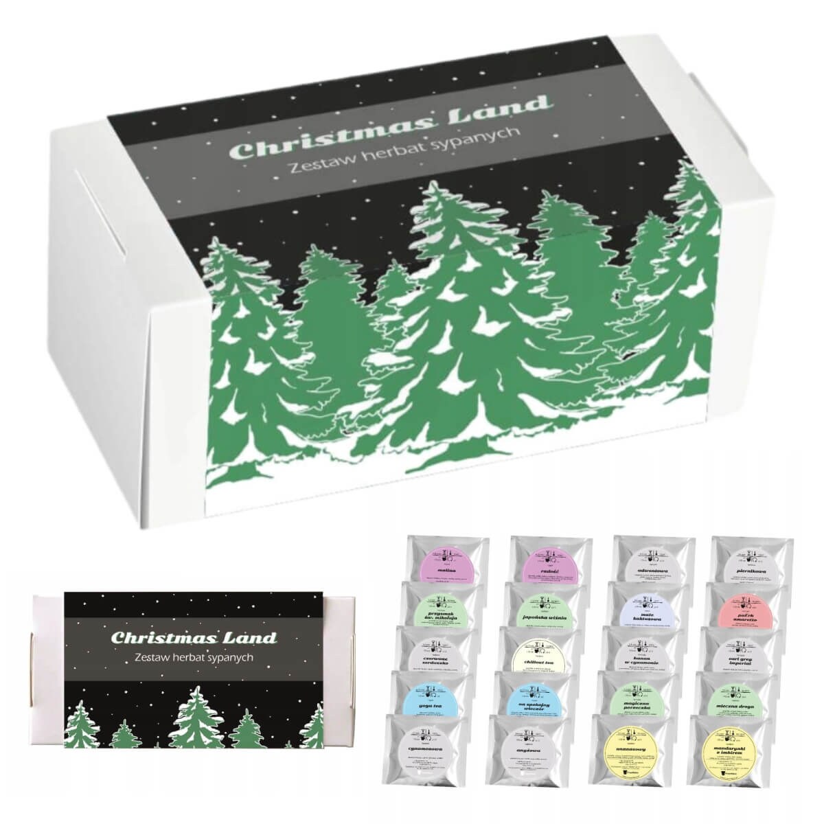 Gotowy zestaw prezentowy „Christmas Land“ herbaty smakowe PREMIUM 20 szt. prezent upominek na święta mikołajki dla kobiety faceta mężczyzny mamy taty chłopaka dziewczyny żony męża