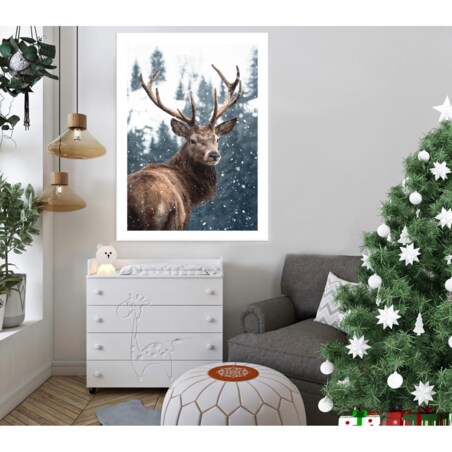 Poster Story, Plakat, Obraz - Jeleń w Śniegu, wymiary 70 x 100 cm