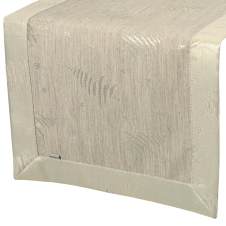 Bieżnik świąteczny w Złote Choinki i Gwiazdki z mankietem O5 beżowy - 40x220 cm - beżowy