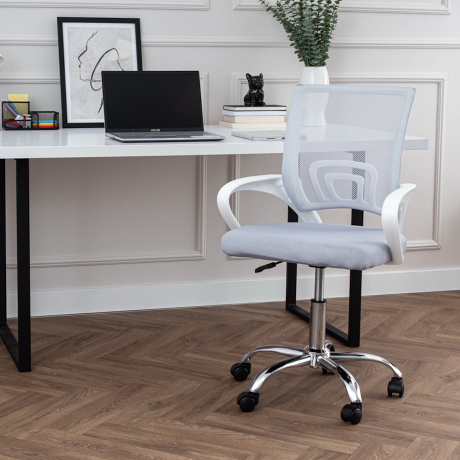 Krzesło biurowe fotel obrotowe regulowane młodzieżowe szare