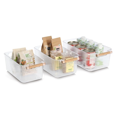 Zestaw organizerów 3 szt. 34x18x12 i 31x17x11,5 i 28x16x11 cm CLOE z bambusowym uchwytem