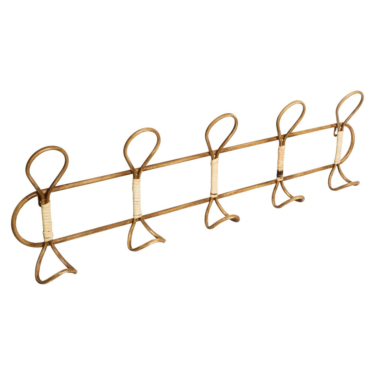 Wieszak na ścianę z rattanu, 5 haczyków