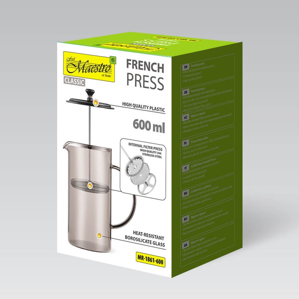 Zaparzacz szklany do kawy herbaty tłokowy french press 600ml MAESTRO
