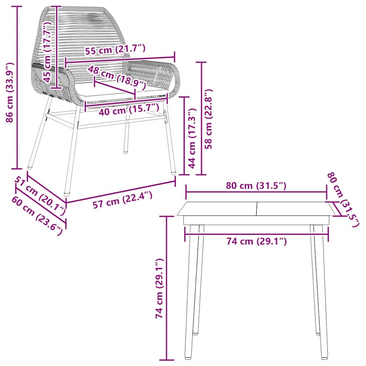 vidaXL 3-częściowy zestaw ogrodowy poduszkami brązowy polirattan szkło