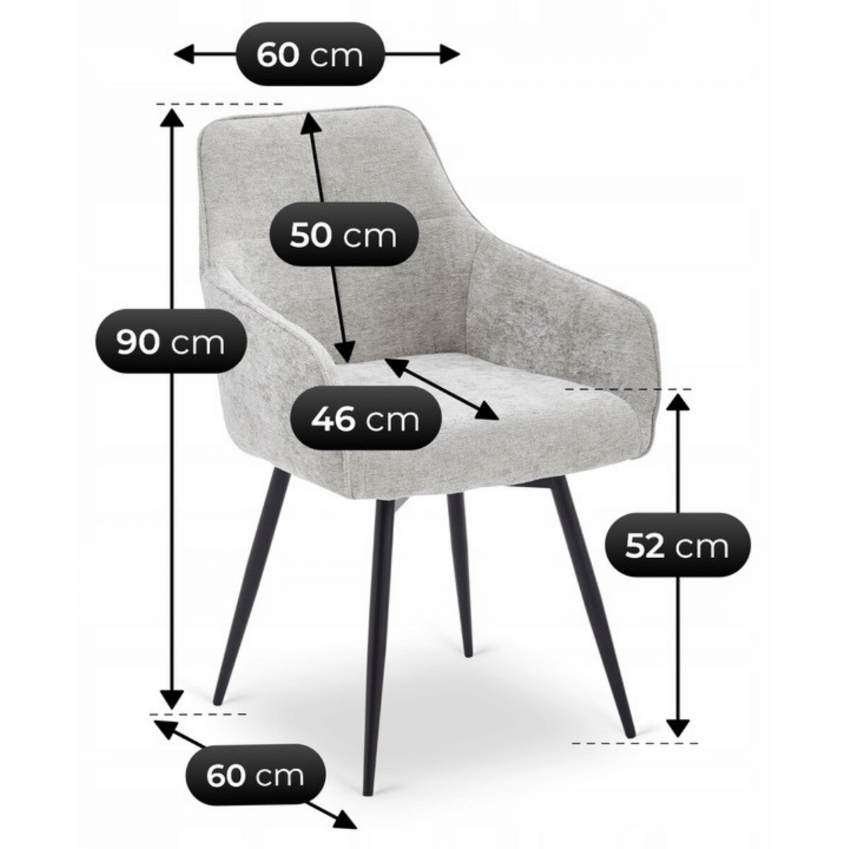 Krzesło Obrotowe Tapicerowane Kuchenne Do Jadalni Salonu Szary LARISA
