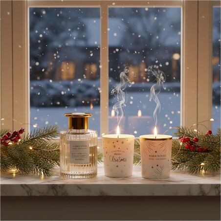 Dyfuzor Z Patyczkami Zapach Zestaw Zapachowy + Dwie Świece Dekoracje Świąteczny