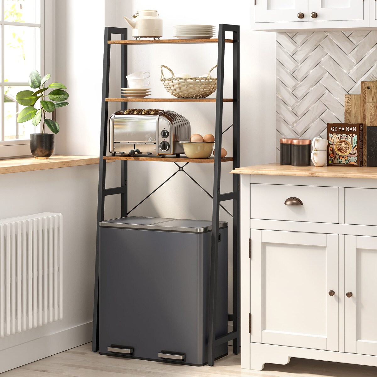 Regał Łazienkowy Nad Toaletę 64X30X156 Cm Rustykalny Brąz, Czarny