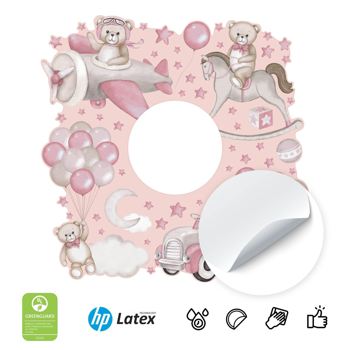 Naklejka Pod Kontakt Do Pokoju Dzieci Balony Misie Gwiazdy Samolot Chmury 20x20cm