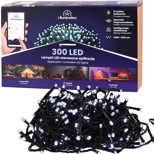 Lampki choinkowe zewnętrzne wewnętrzne 300 Led Świąteczne Białe Sterowane Telefonem