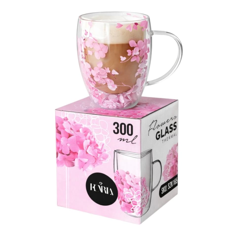 Szklanka termiczna z kwiatami w środku, gipsówka hortensje róż 300 ml 1szt SZK165