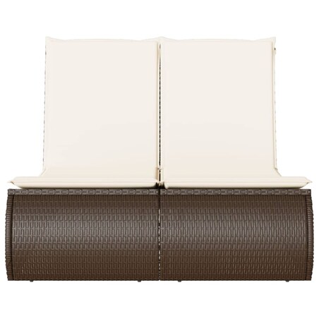 vidaXL Podwójna leżanka z poduszkami, brązowa, polirattan