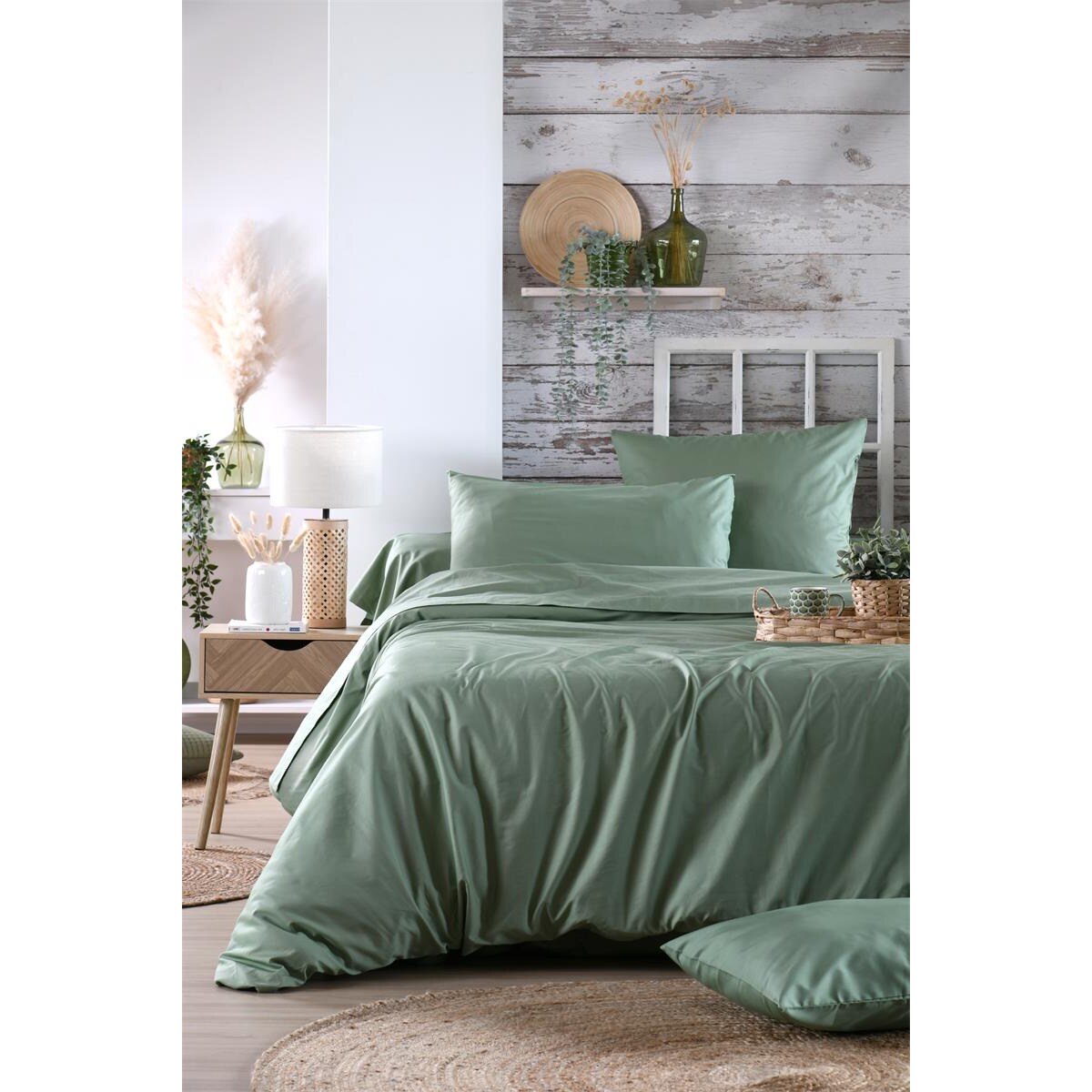 Bawełniane prześcieradło na gumce, zielone, ELYSEE