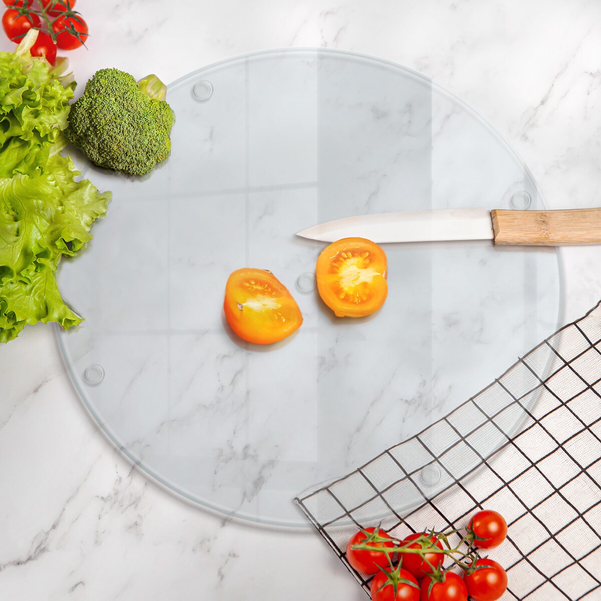 Okrągła deska do krojenia, szkło hartowane 40cm