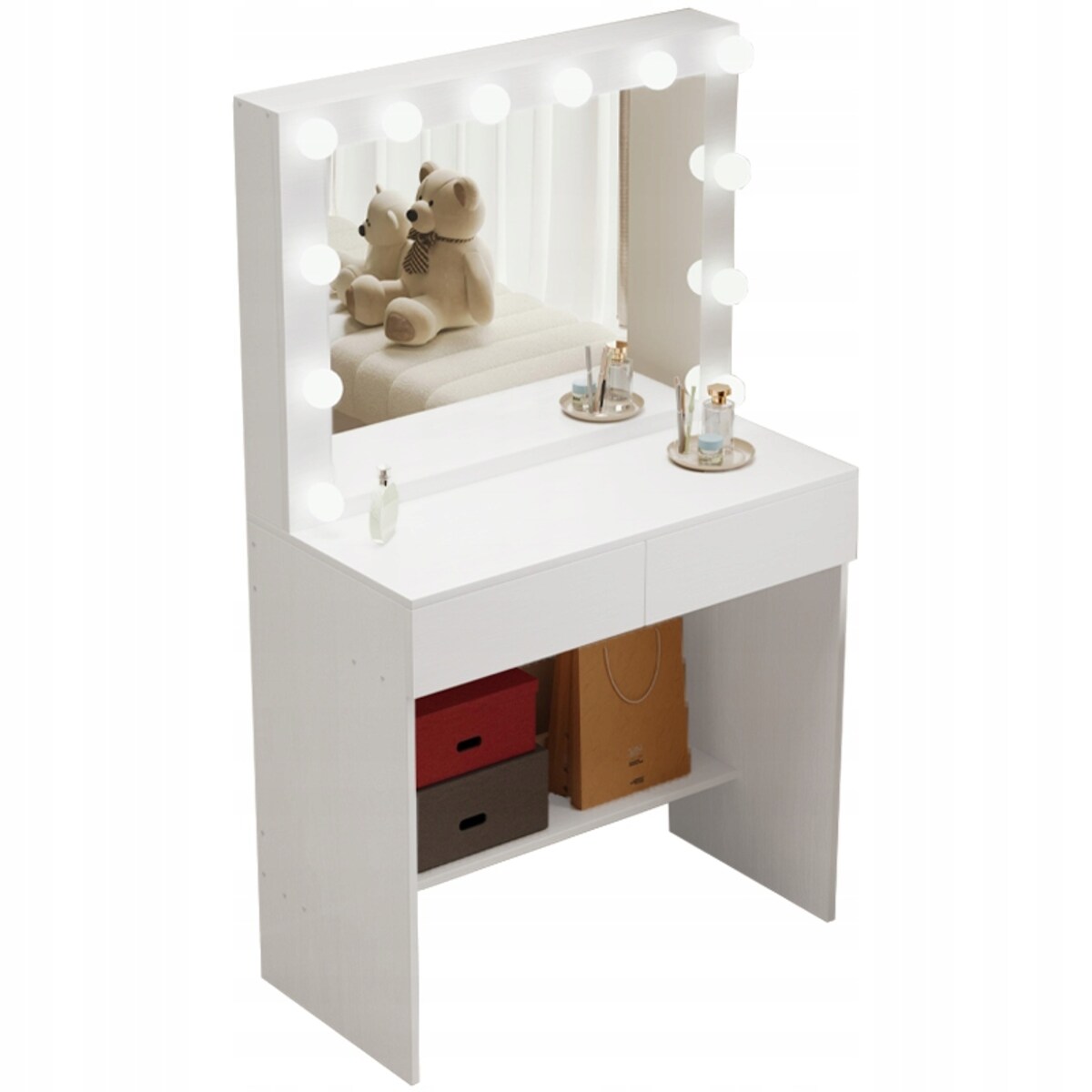 Toaletka kosmetyczna 80 cm z lustrem LED biała nowoczesna loft MDF