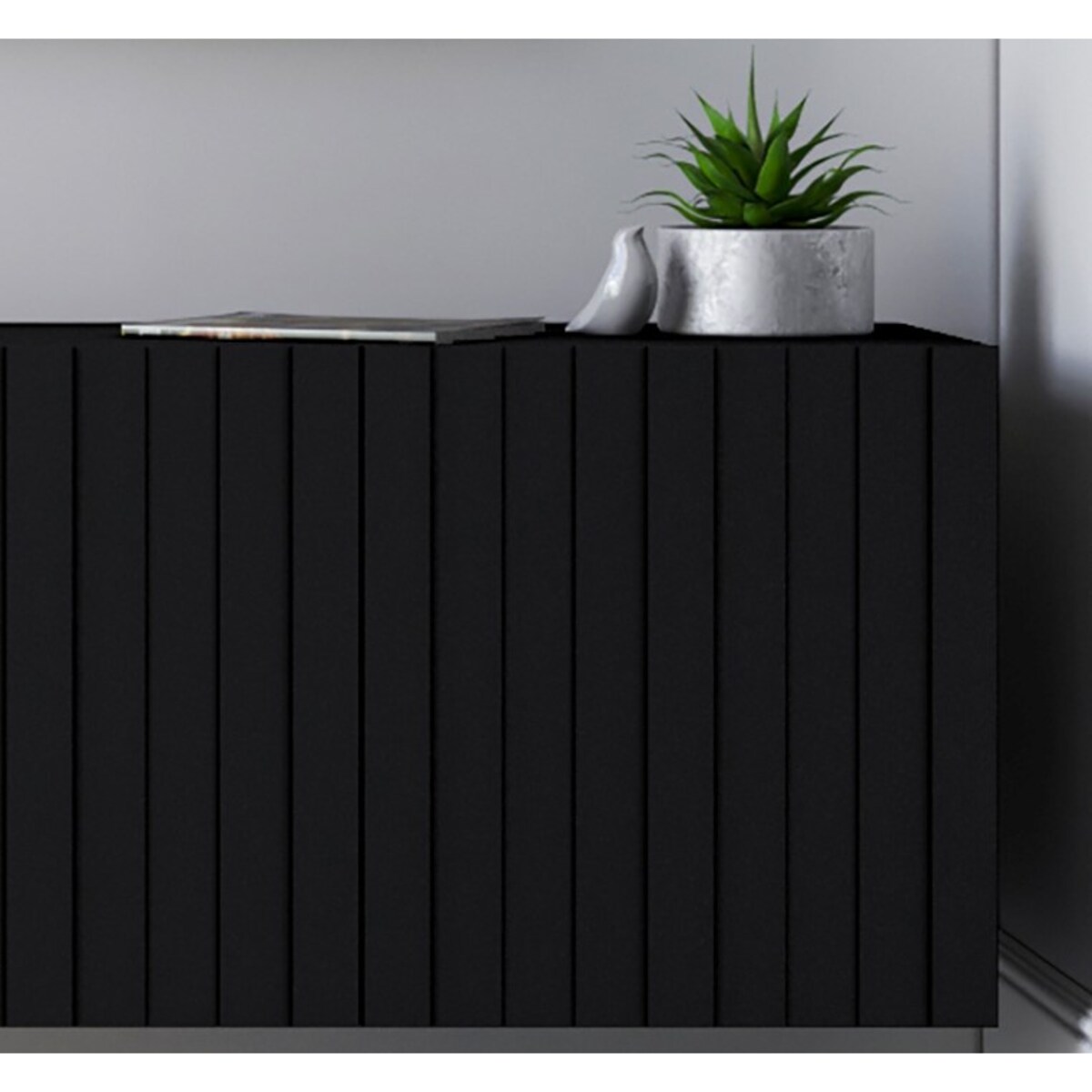 Nowoczesna Szafka RTV Glamour Komoda RTV Ryflowane Fronty Czarny Mat 300 cm