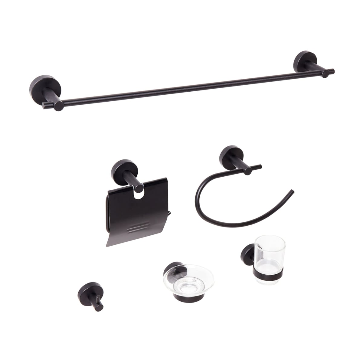 Zestaw akcesoriów toaletowych 6 elementów ZARUMA Z uchwytami i haczykami na ręczniki Czarny