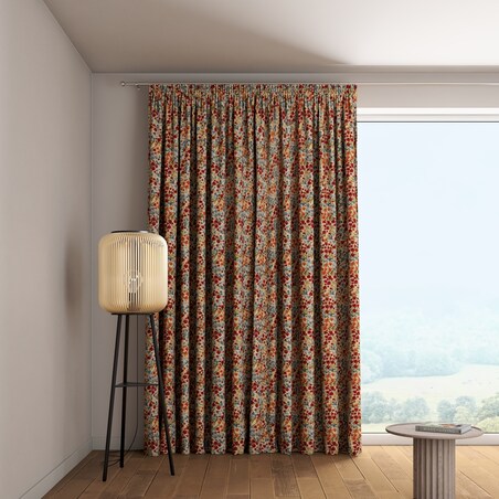 Zasłona na taśmie marszczącej 1 szt. 130x260 kolorowe drobne kwiaty na beżowym tle