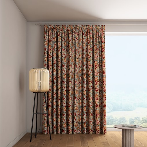 Zasłona na taśmie marszczącej 1 szt. 130x260 kolorowe drobne kwiaty na beżowym tle