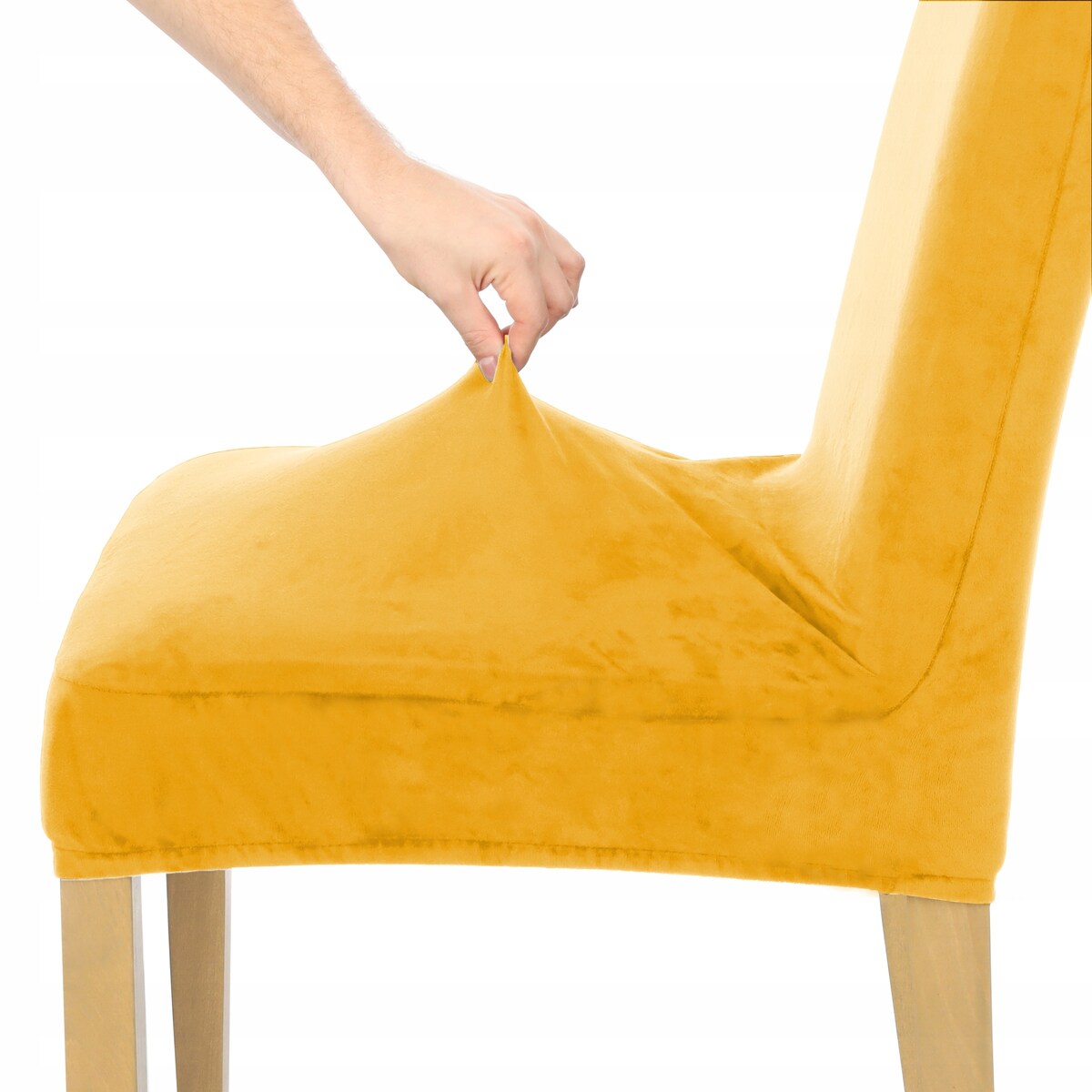 POKROWIEC NA KRZESŁO MUSZTARDOWY WELUR ELASTYCZNY [21WG]