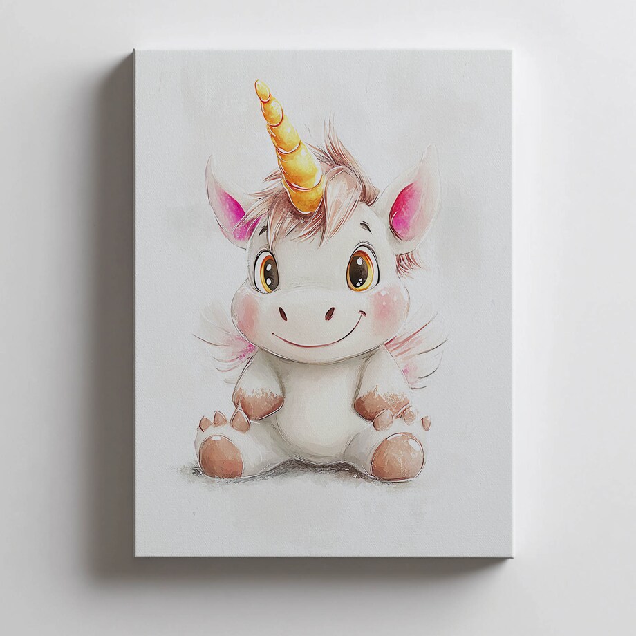 Plakat Uroczy jednorożec w pastelowych kolorach, 40x50 cm, bez ramy, płótno premium na blejtramie
