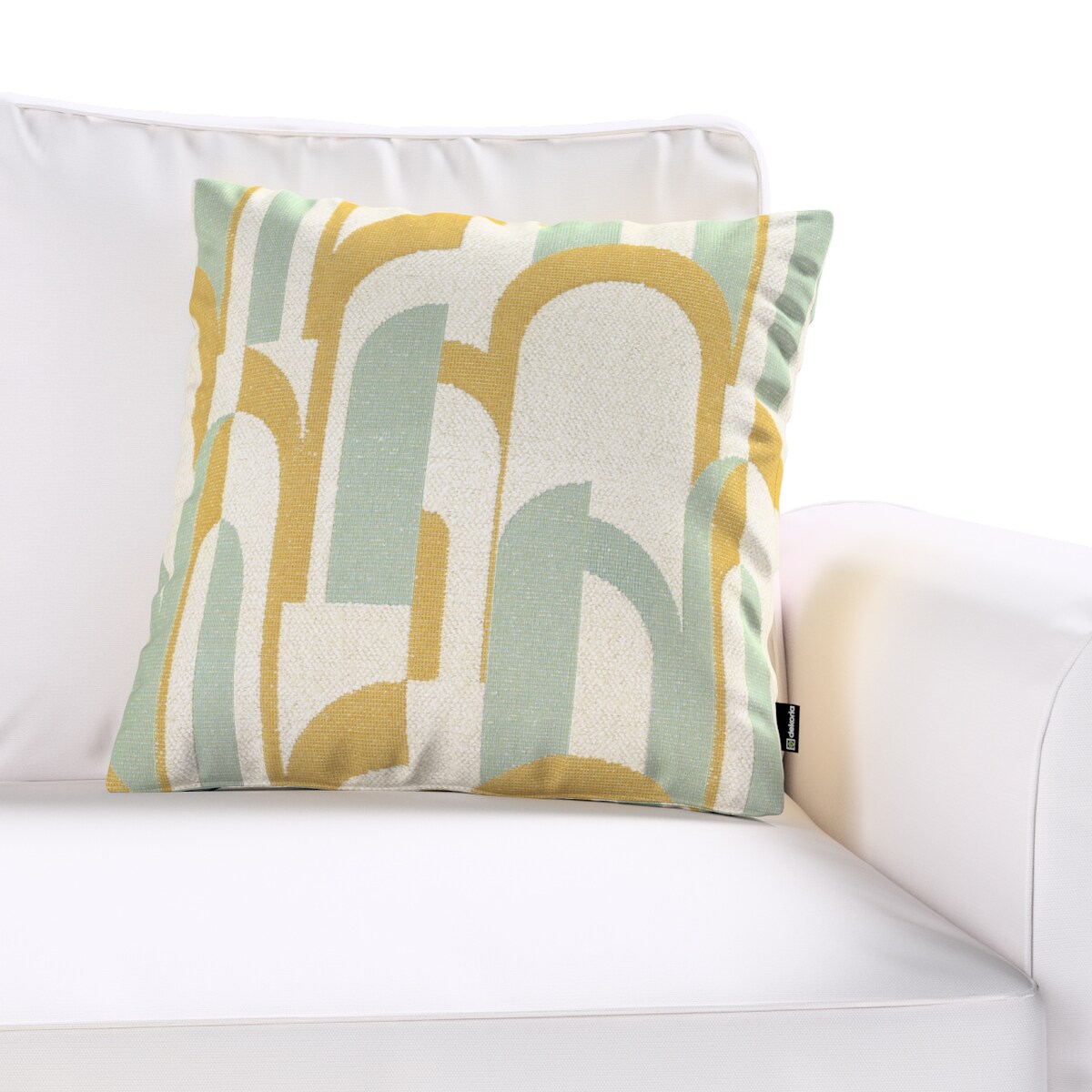 Poszewka Wera na poduszkę 45x45 miętowo-żółte wzory na kremowym tle
