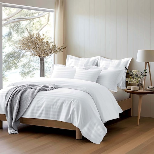 Pościel bambusowa satyna bawełniana 140x200 Bamboo paski, biała