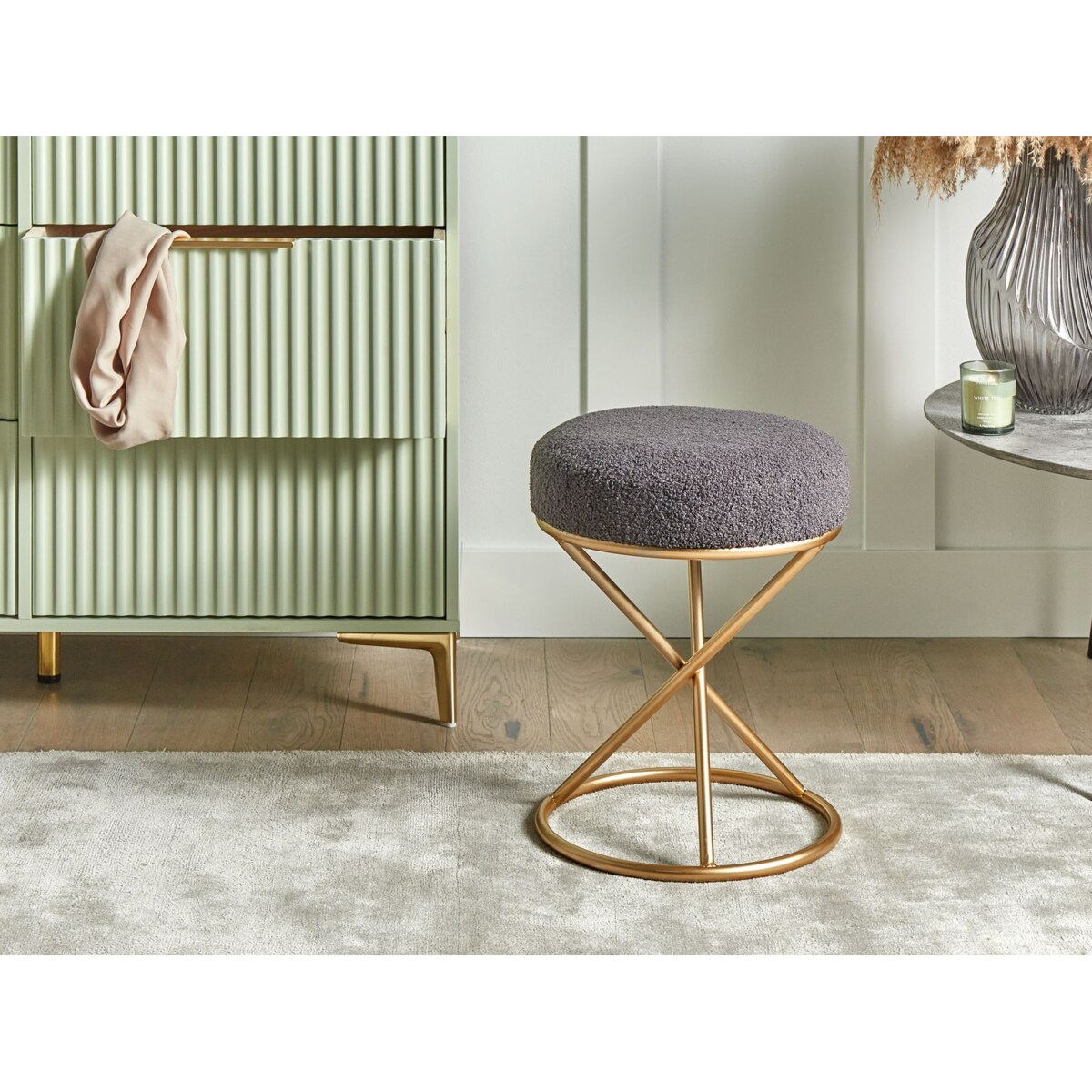 Stołek boucle szary PRESHO