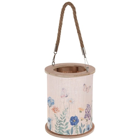 Lampion bambusowy z uchwytem ze sznura, Ø 17 x 21,5 cm, wzór kwiatowy