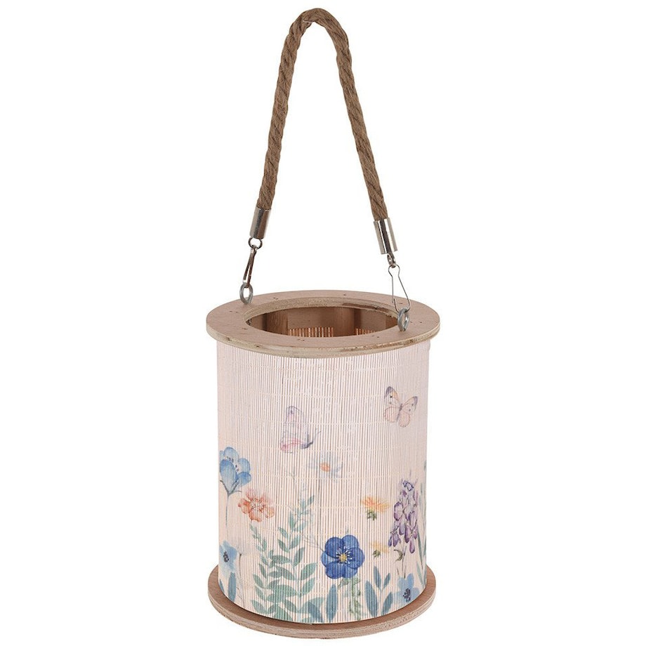Lampion bambusowy z uchwytem ze sznura, Ø 17 x 21,5 cm, wzór kwiatowy