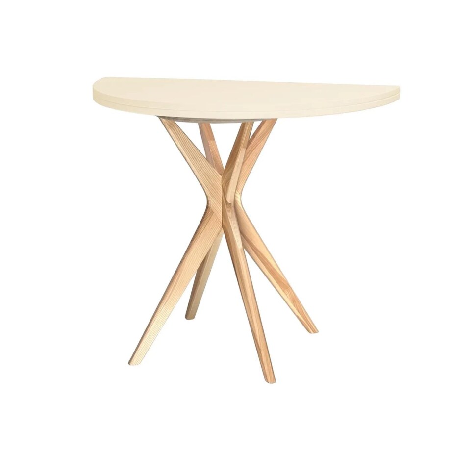 Stół półokrągły CUTTI 90x90 rozkładany kremowy/jesion