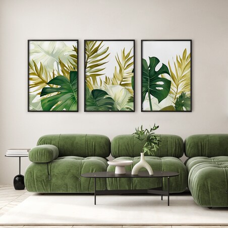 ZESTAW 3X PLAKAT W RAMIE DO SALONU LIŚCIE EGZOTYCZNE MONSTERY NATURA 60x80cm