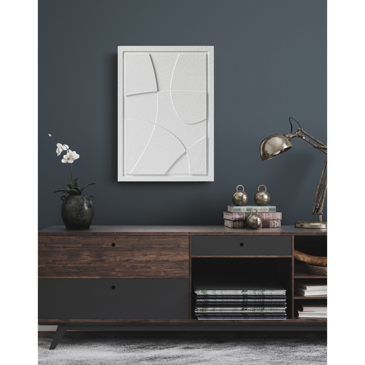 Obraz 3D 50x70cm Abstract I – Dekoracja Ścienna z Tynku Naturalnego, Bianco Minimalistyczny Relief