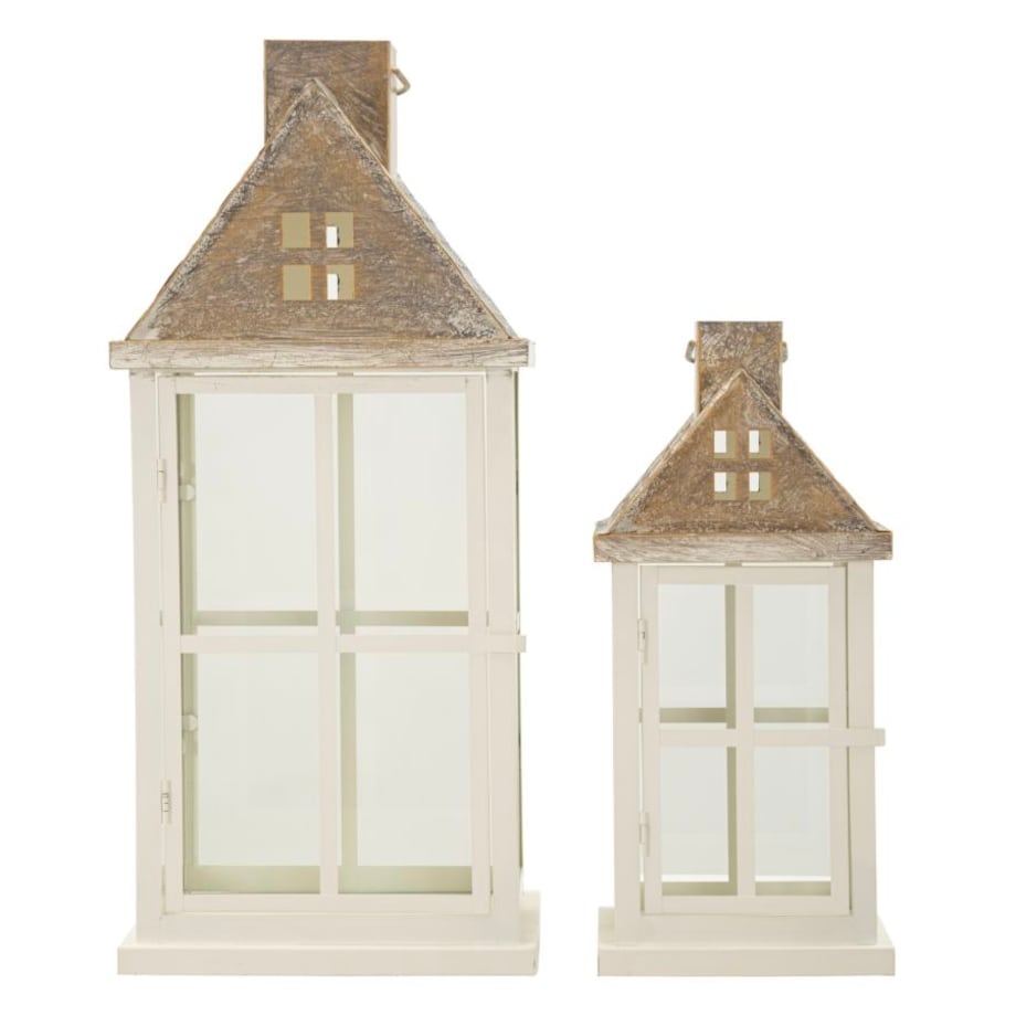 Zestaw 2 lampionów dekoracyjnych Home, kolor biały i szary, drewno i szkło, wysokości 55 i 37,5 cm, dekoracja do salonu, Mauro Ferretti