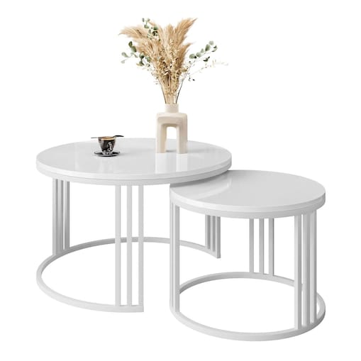 Okrągły stolik kawowy LORI 2w1 biały połysk