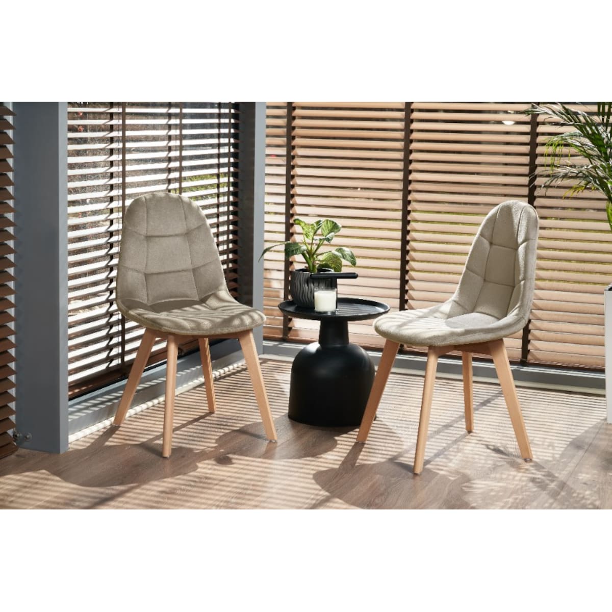 KRZESŁO skandynawskie TAPICEROWANE pikowane do kuchni salonu jadalni beżowe