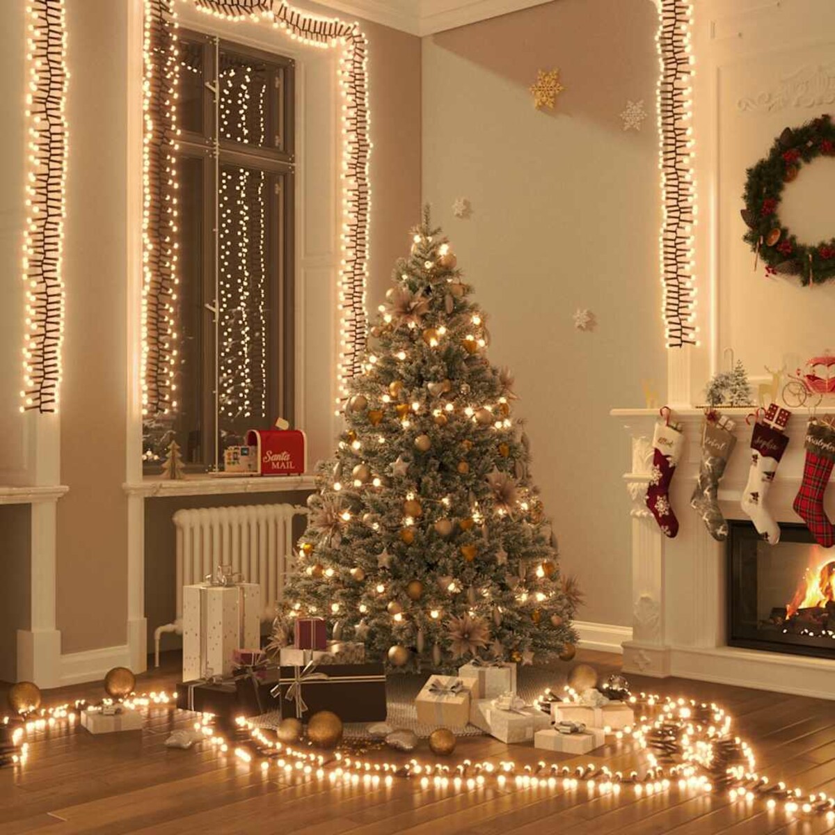 vidaXL Sznur lampek LED, 2000 diod w kolorze ciepłej bieli, 17 m, PVC