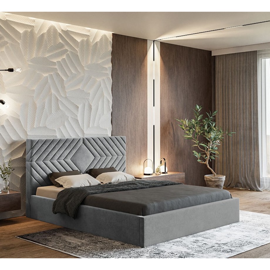 Łóżko tapicerowane 140x200 OLDO 2 z pojemnikiem, do sypialni- szare