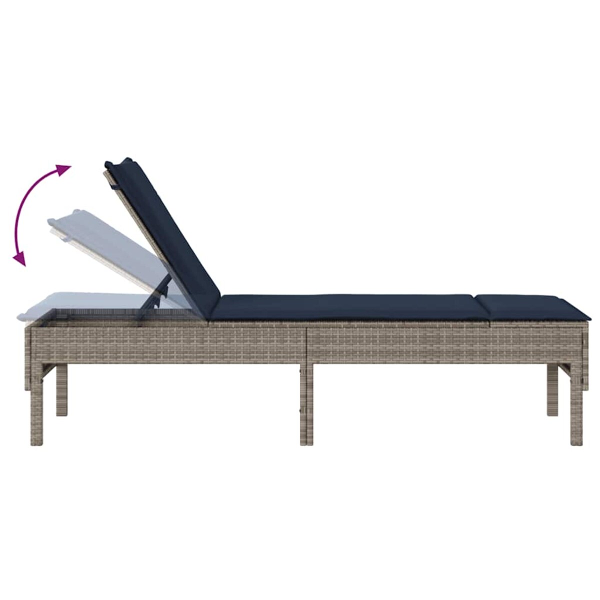 vidaXL Leżak z poduszką Szary 55x200x44cm Polirattan