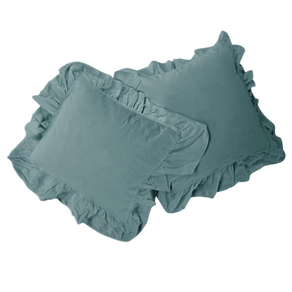 Pościel bawełniana 160x200 z falbanką Stonewashed Exclusive, Mineral Blue