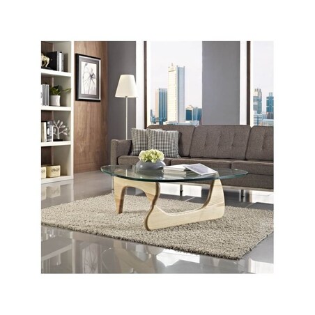 Szklany stolik kawowy Stable DC-664 King Home podstawa drewniana jesion beżowy