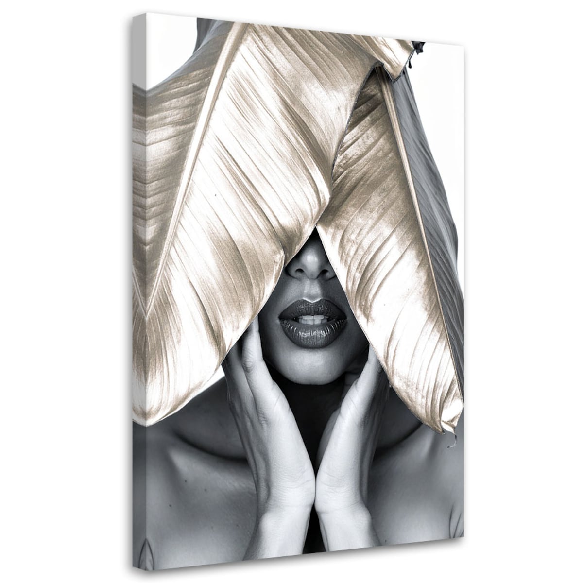 Obraz nowoczesny do salonu sypialni, Kobieta i złote liście na głowie 80x120