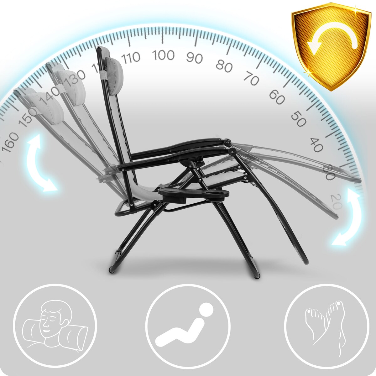 Leżak ogrodowy grawitacyjny Sofotel plażowy szary składany fotel na taras balkon