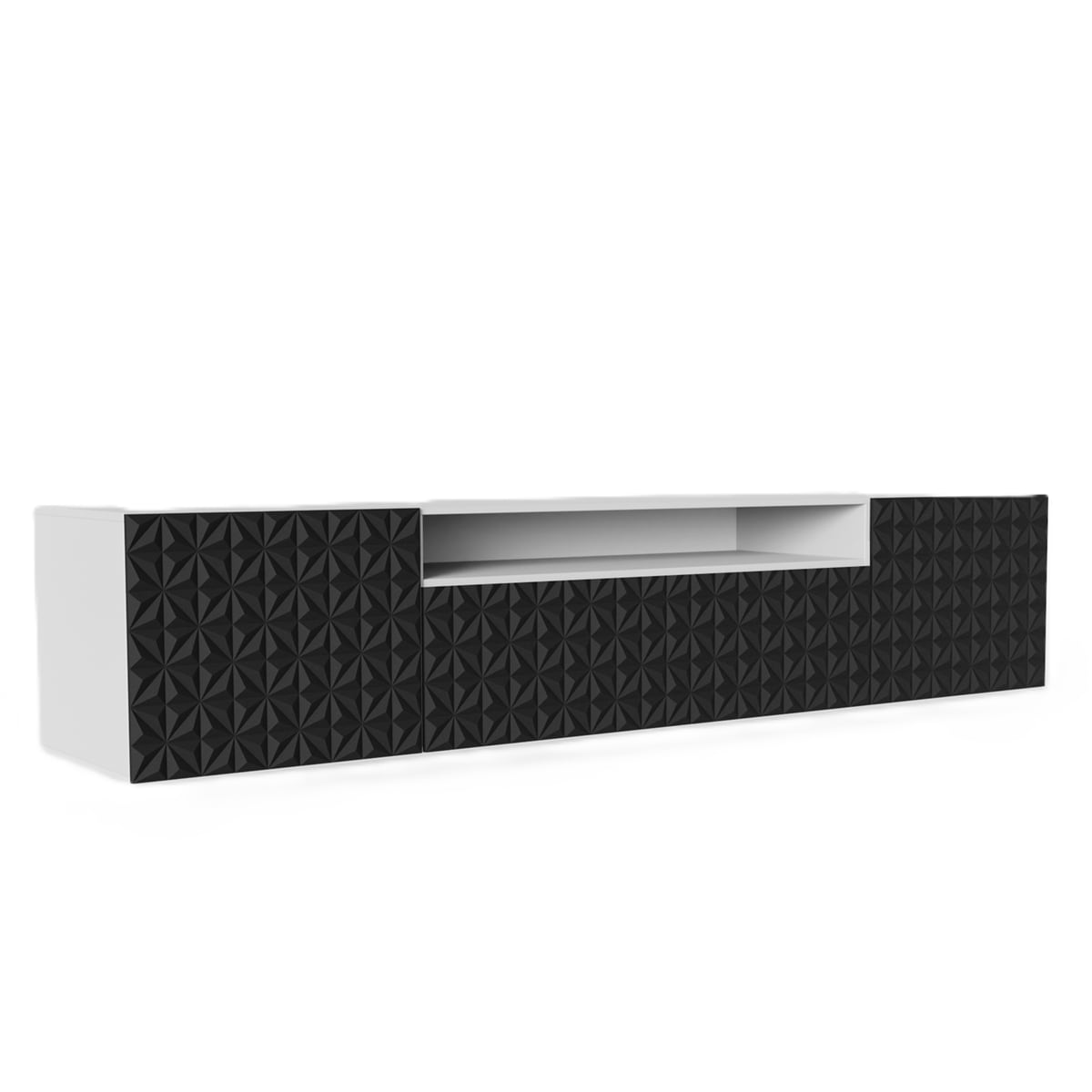 Szafka RTV ALI 200 cm, wisząca,z ozdobnymi frontami do salonu- frot czarny