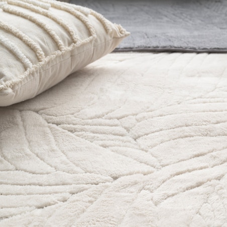 Dywan pluszowy Botanic Liście 80x150 cm e-floor Liście OEKO-TEX kremowy