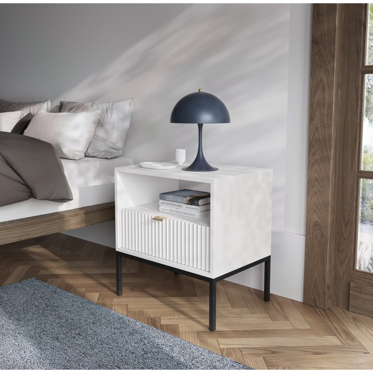 Szafka nocna Delicious ryflowana biała