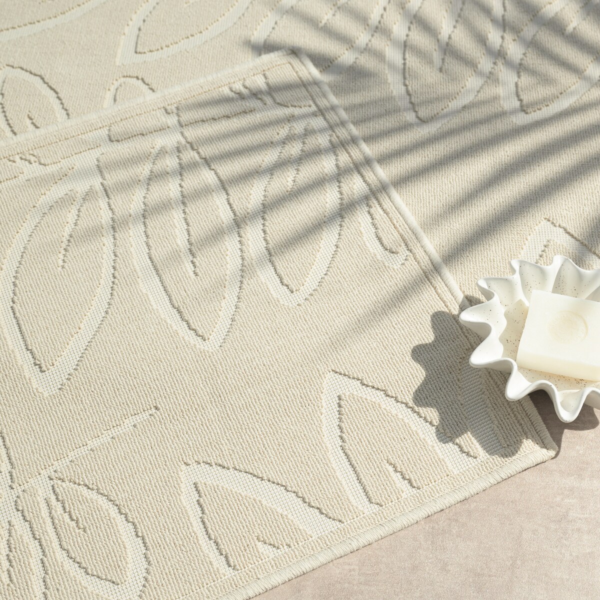 Dywanik łazienkowy Lino 73x135 cm bawełniany roślinny beżowy